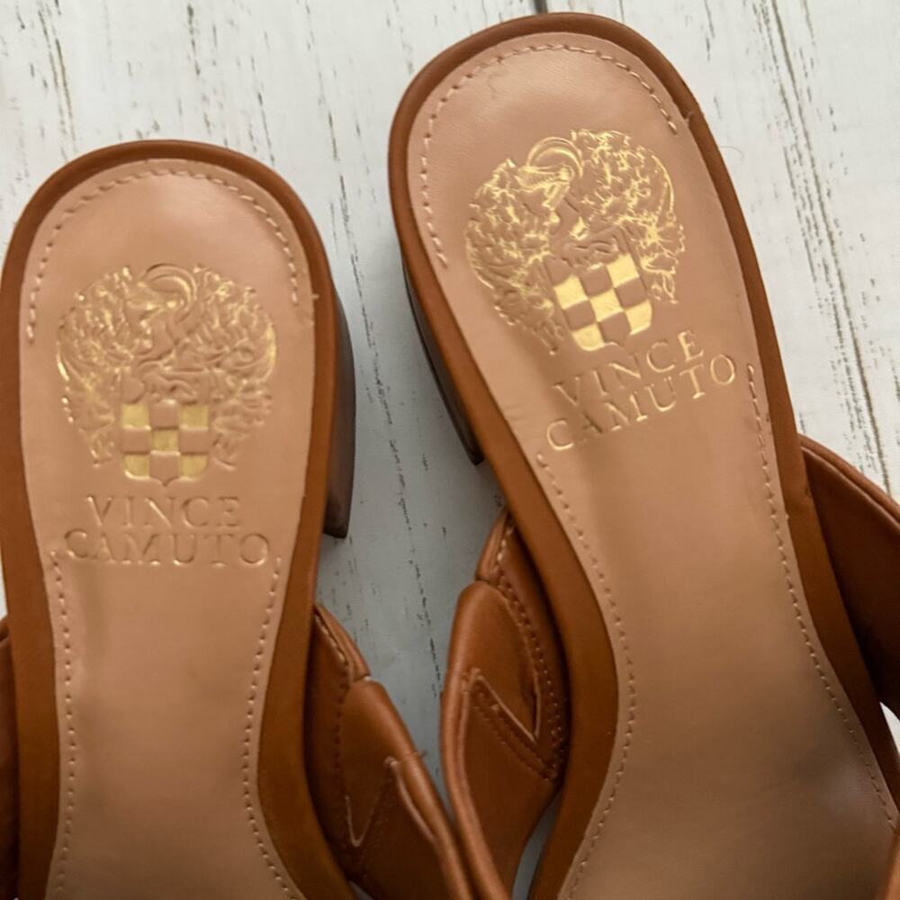 Vince Camuto Seedanta Women’s Sandal Brown Size 7.5 Leather Block Heel Slip On - Picture 7 of 9